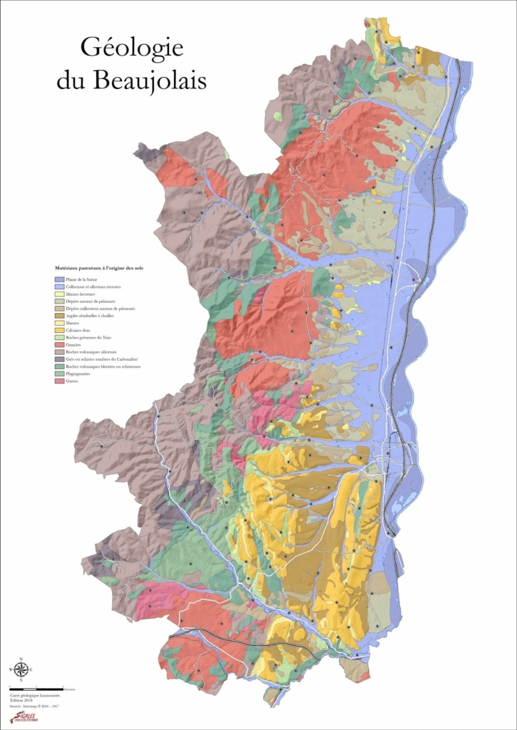 Carte des sols du Beaujolais, 2018 © Sigales