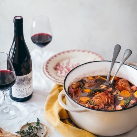 Coq au vin and fresh tagliatelle