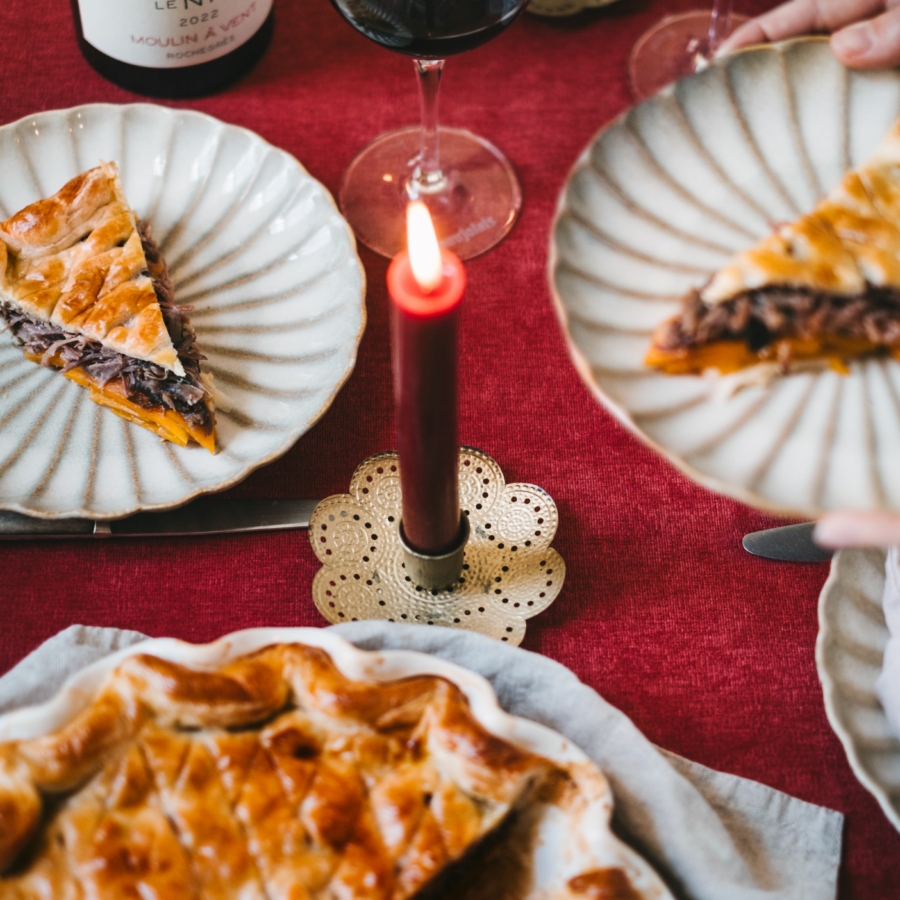 DUCK CONFIT, FOIE GRAS, BUTTERNUT SQUASH & FIG PIE